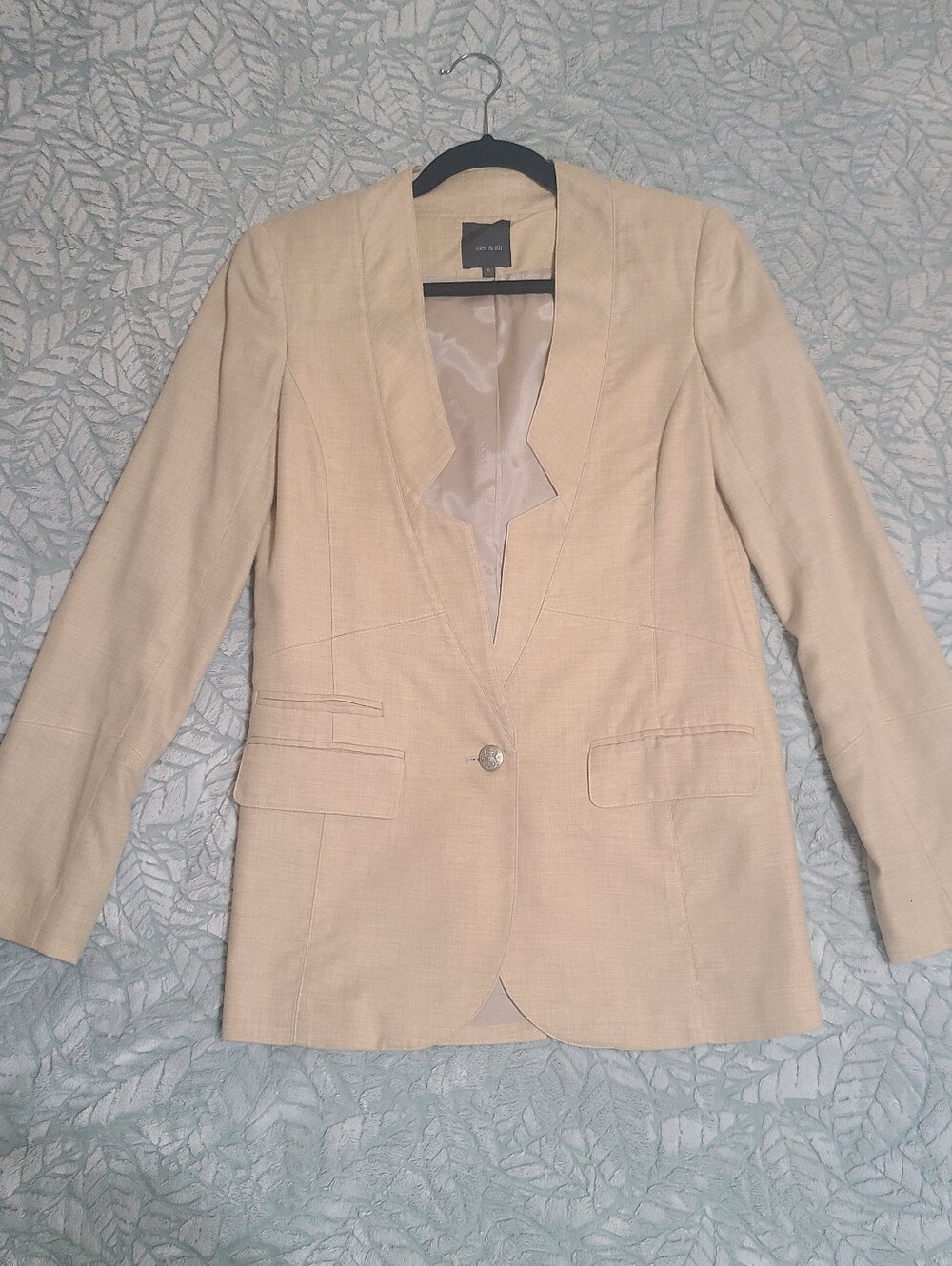 Alex & Eli Beige Women's Tailored Single-Button Blazer Linen Size 6